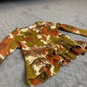 Long Sleeve Ruffle Button Top Fall Sunflowers Organic Cotton Interlock